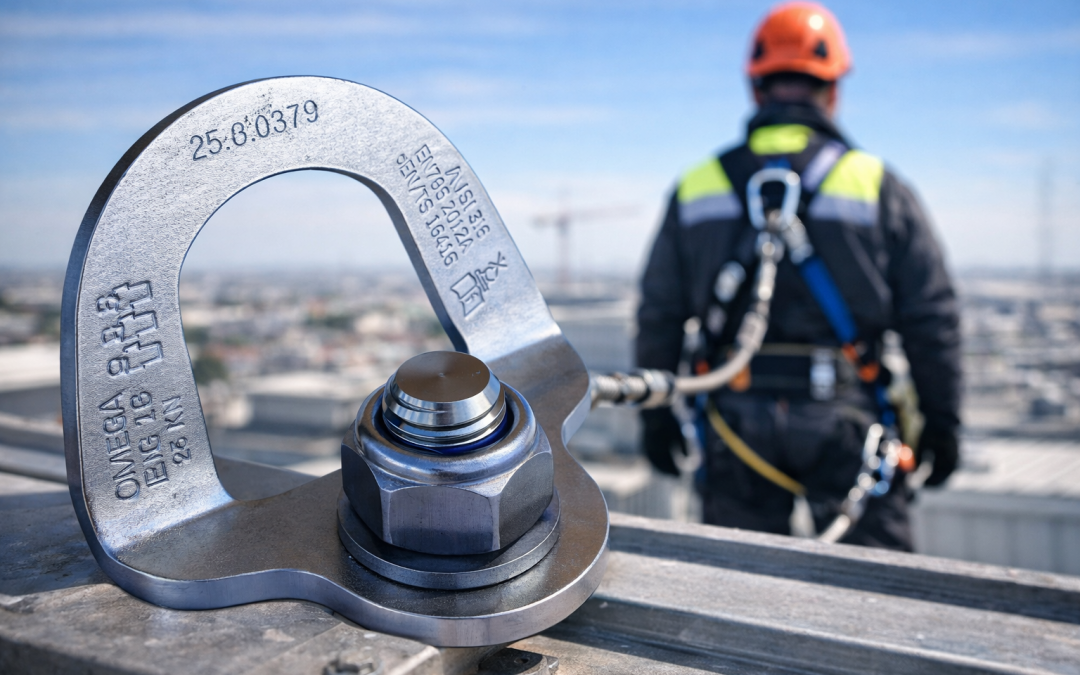 Punto de anclaje anticaídas Anclajes Omega en cubierta con trabajador asegurado